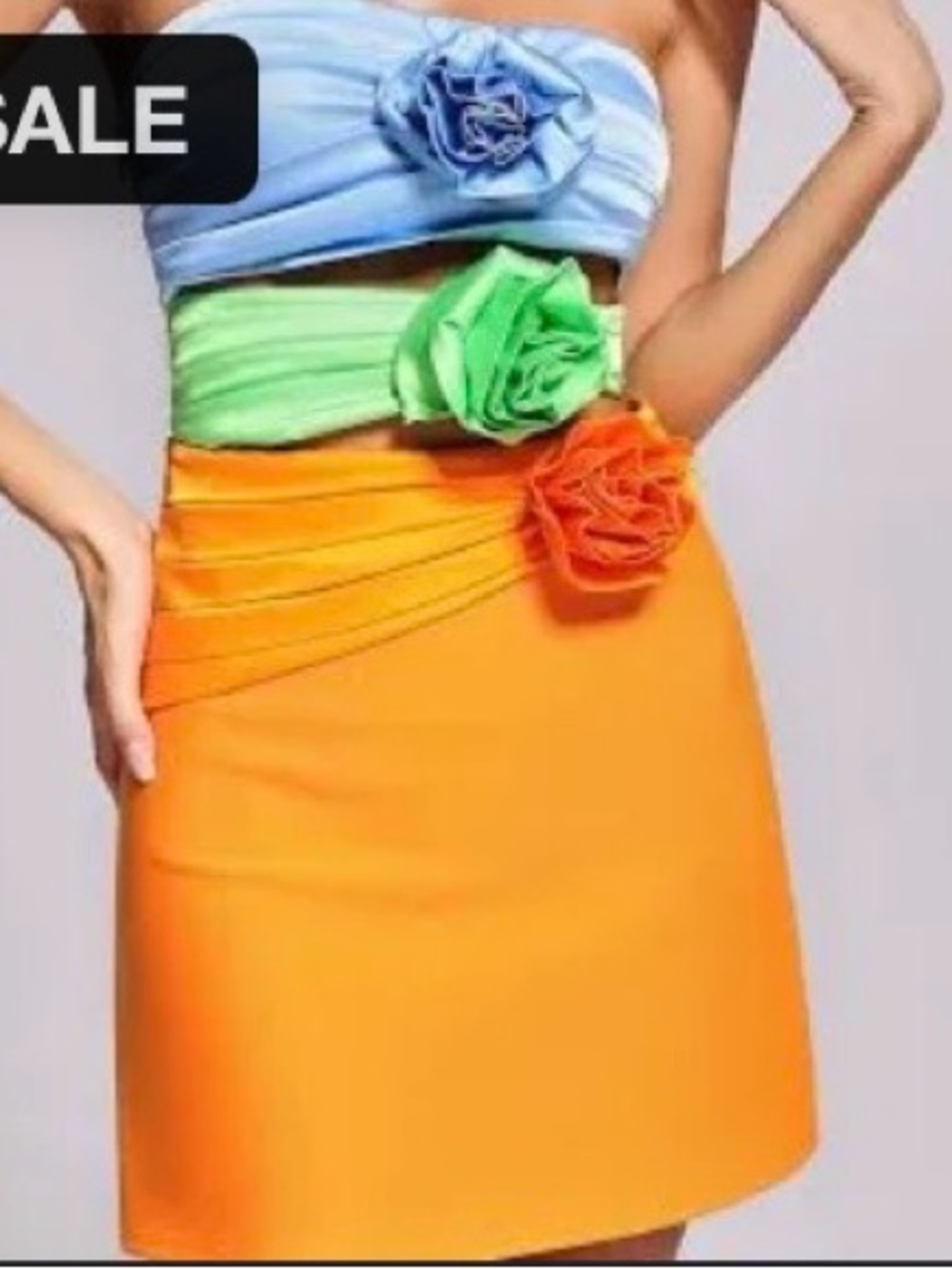 Mew Mews Bright Orange Mini Skirt with Floral Accent